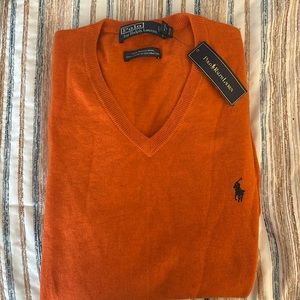 Polo Ralph Lauren orange merino wool V-neck sweater XL BNWT